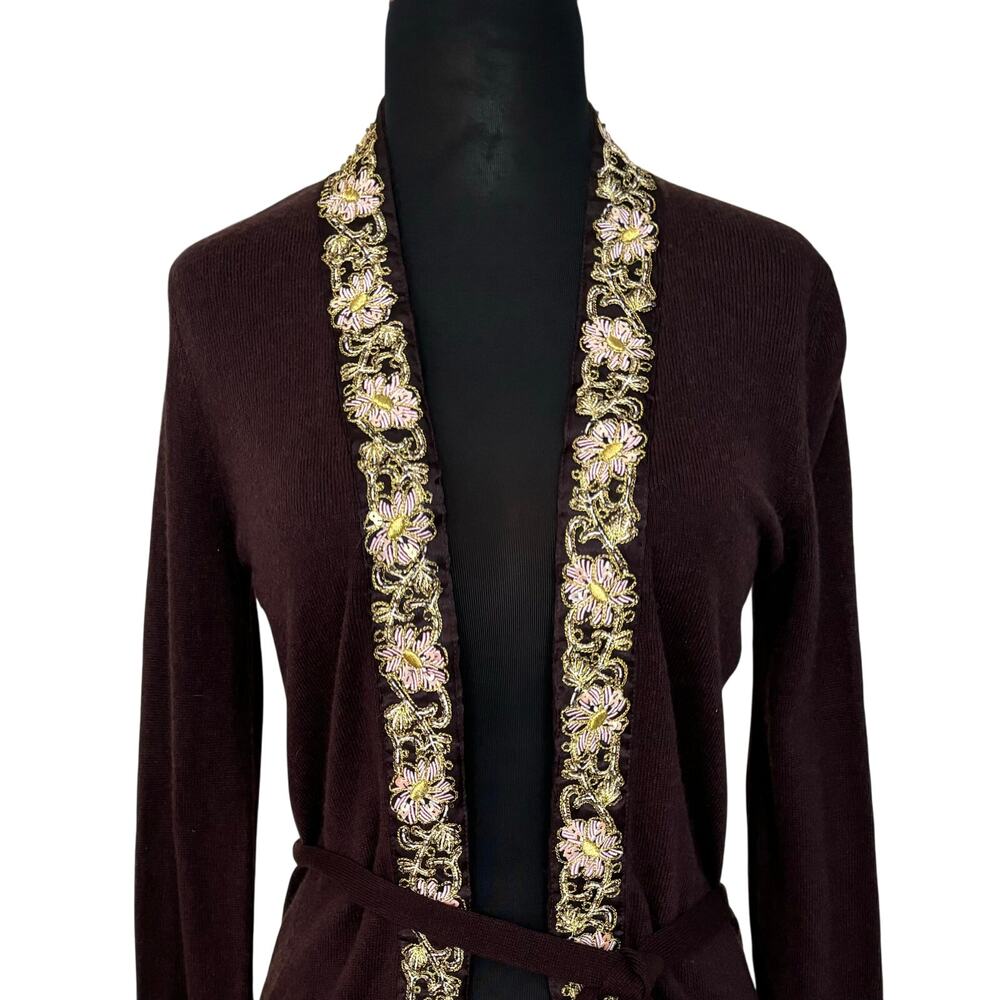 Cache Cashmere Blend Elaborate Embellished Trim + Belt Shrug Top New $128 NWT